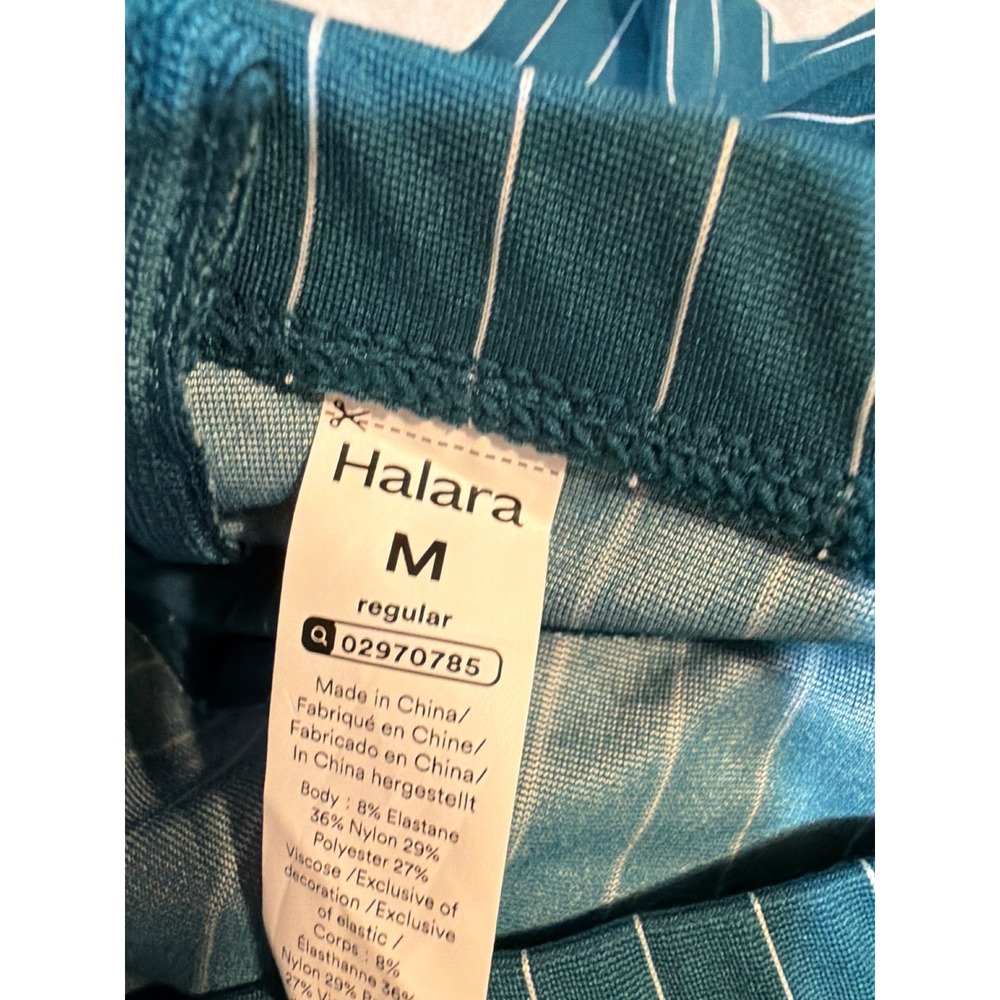 Halara Teal Pinstripe Boat Neck Sleeveless Tie Side Wide Leg Work Jumpsuit M - Picture 10 of 12